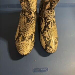 Time and Tru Black and Cream Snake Print ankle boots